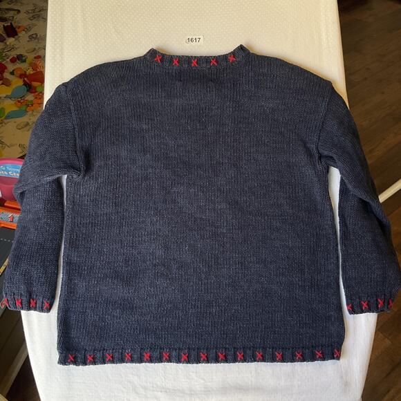 Tiara Petites Women Sweatshirt MEDIUM Navy Graphic Print Snowman Christmas - Picture 6 of 9